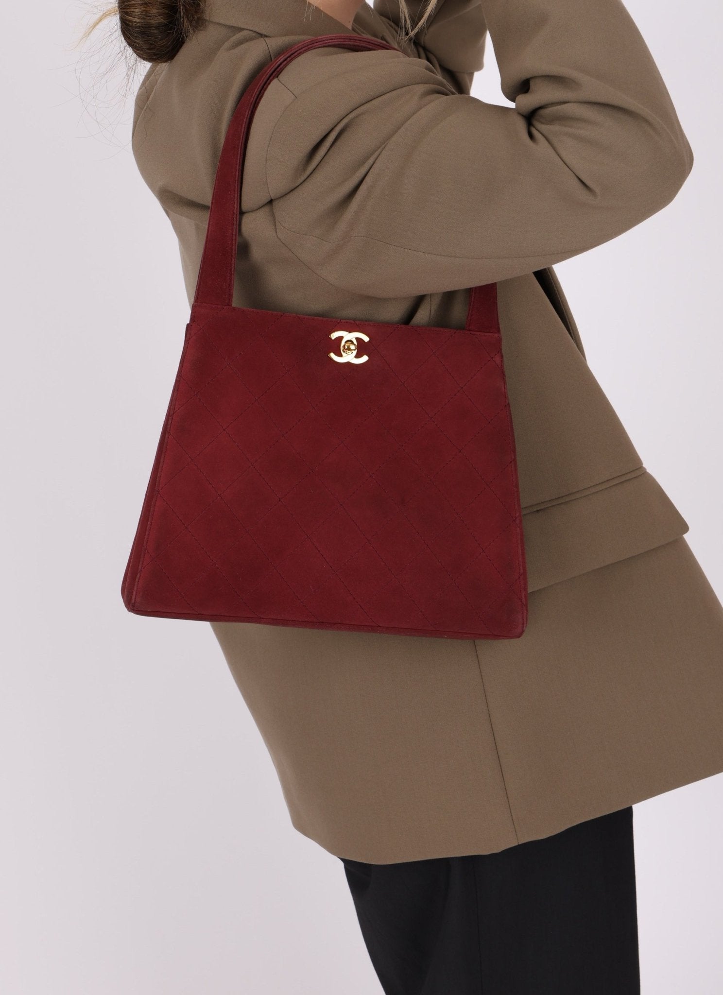 Rare Chanel 1997 Bordeaux Suede Turnlock Kelly Shoulder Bag - FashioNica