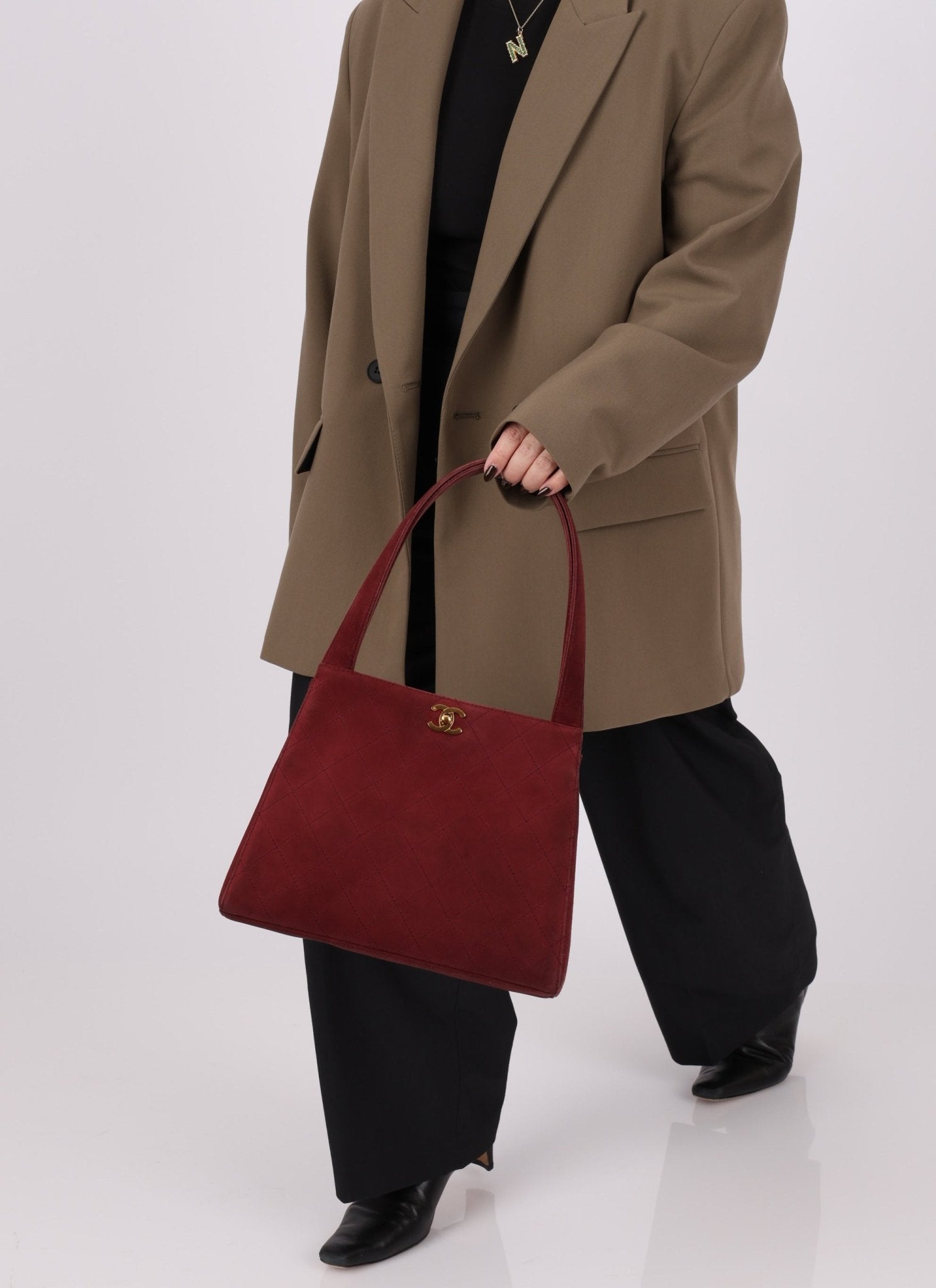 Rare Chanel 1997 Bordeaux Suede Turnlock Kelly Shoulder Bag - FashioNica