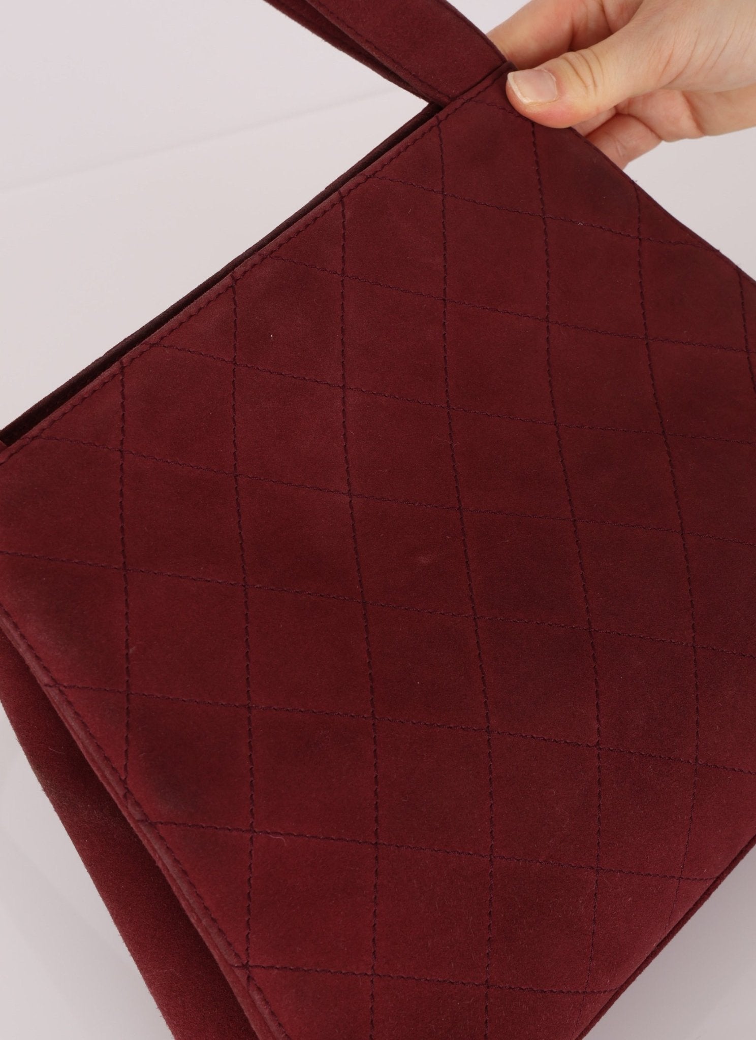 Rare Chanel 1997 Bordeaux Suede Turnlock Kelly Shoulder Bag - FashioNica