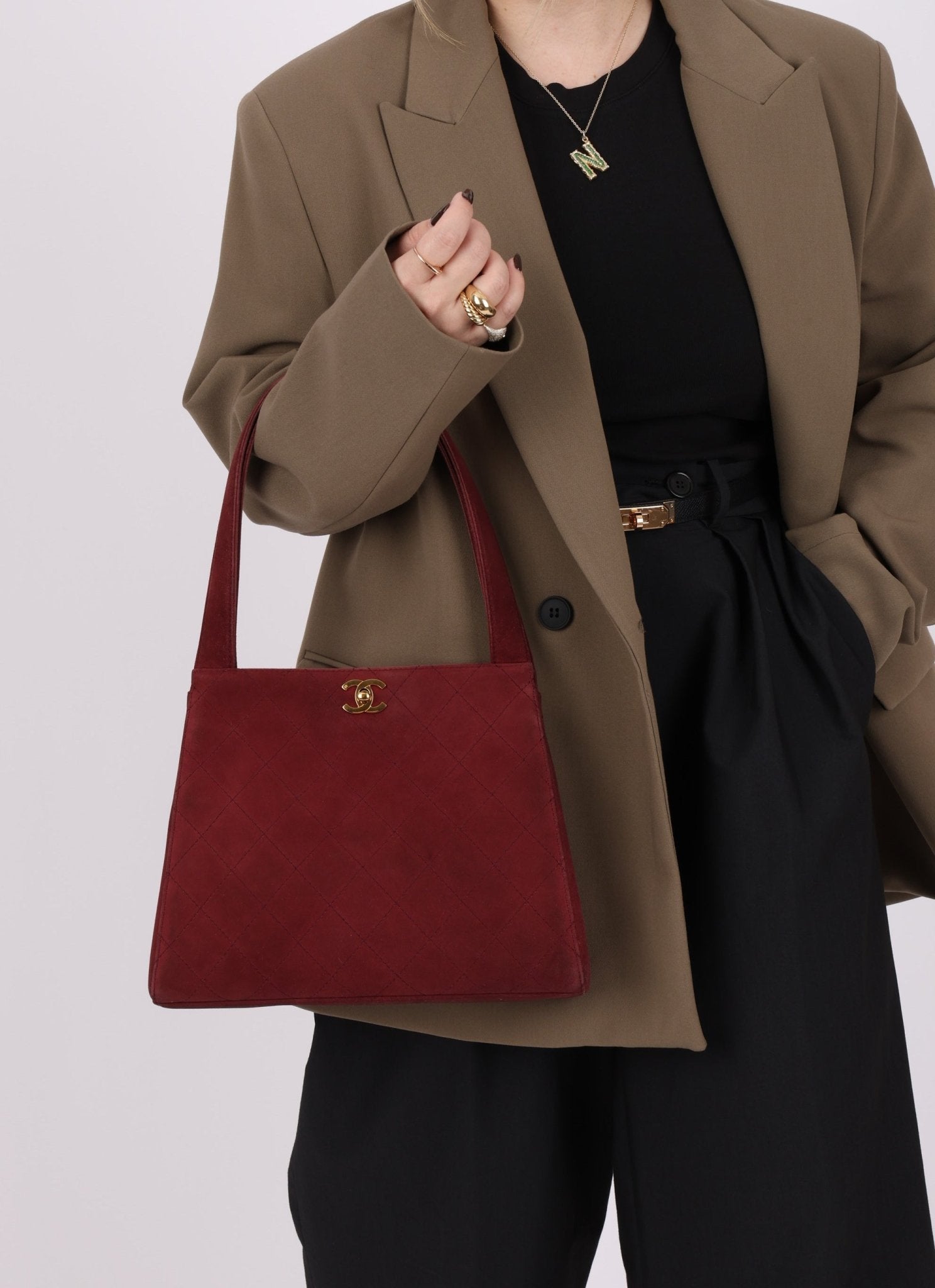 Rare Chanel 1997 Bordeaux Suede Turnlock Kelly Shoulder Bag - FashioNica