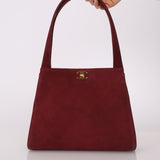 Rare Chanel 1997 Bordeaux Suede Turnlock Kelly Shoulder Bag - FashioNica
