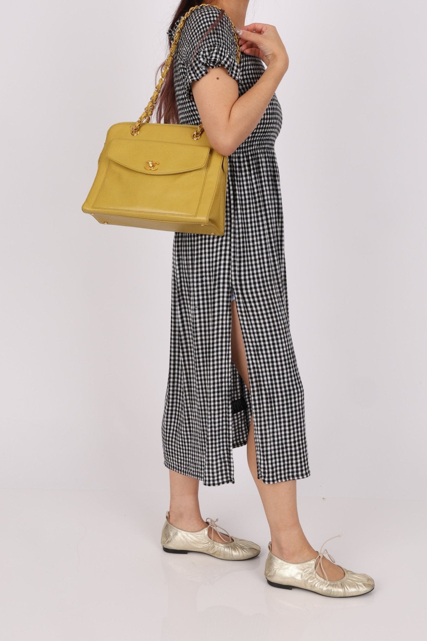 Rare Chanel 1997 Chartreuse Caviar Turnlock Zip Tote 24K GP - FashioNica