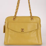 Rare Chanel 1997 Chartreuse Caviar Turnlock Zip Tote 24K GP - FashioNica