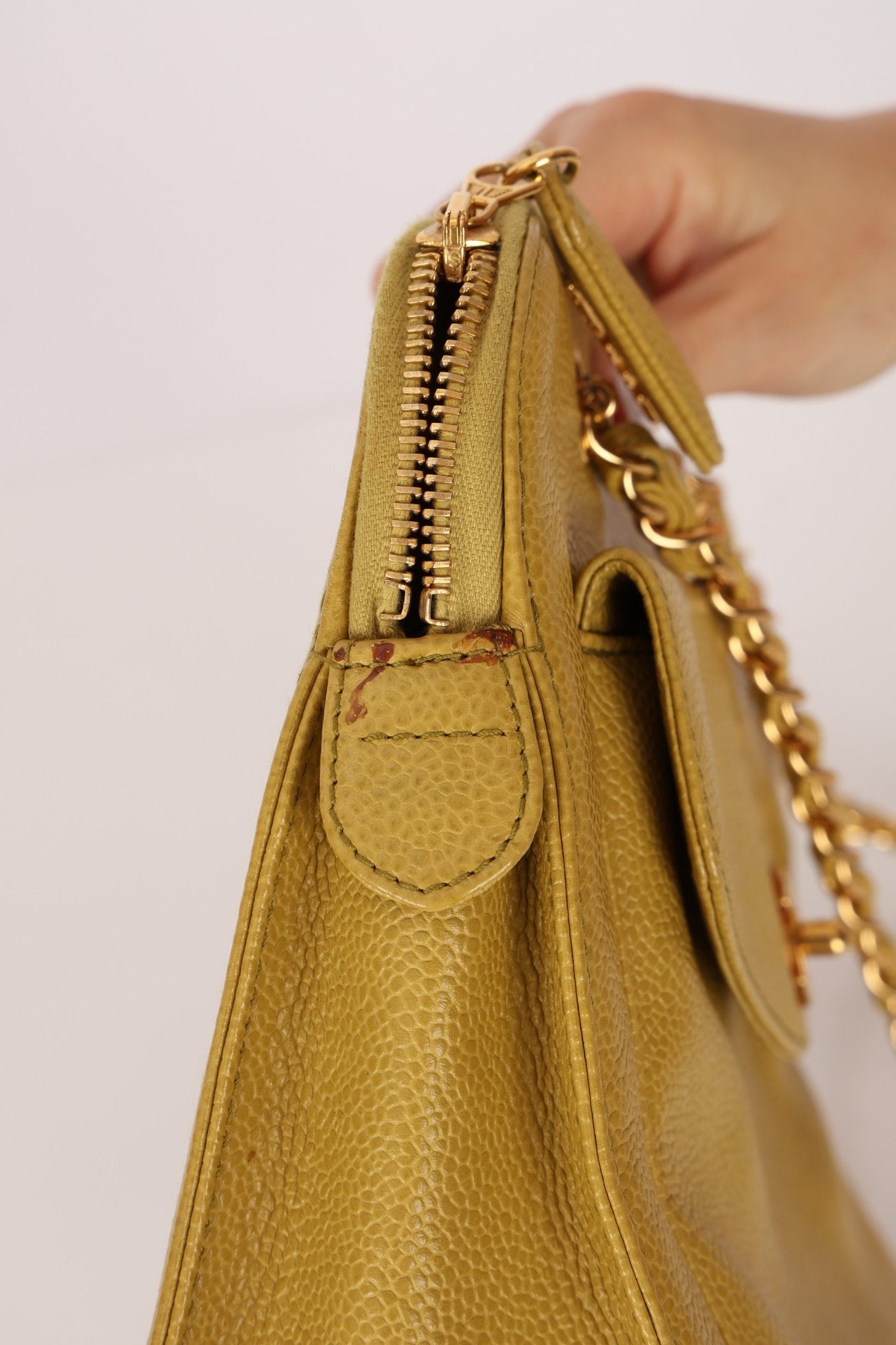 Rare Chanel 1997 Chartreuse Caviar Turnlock Zip Tote 24K GP - FashioNica