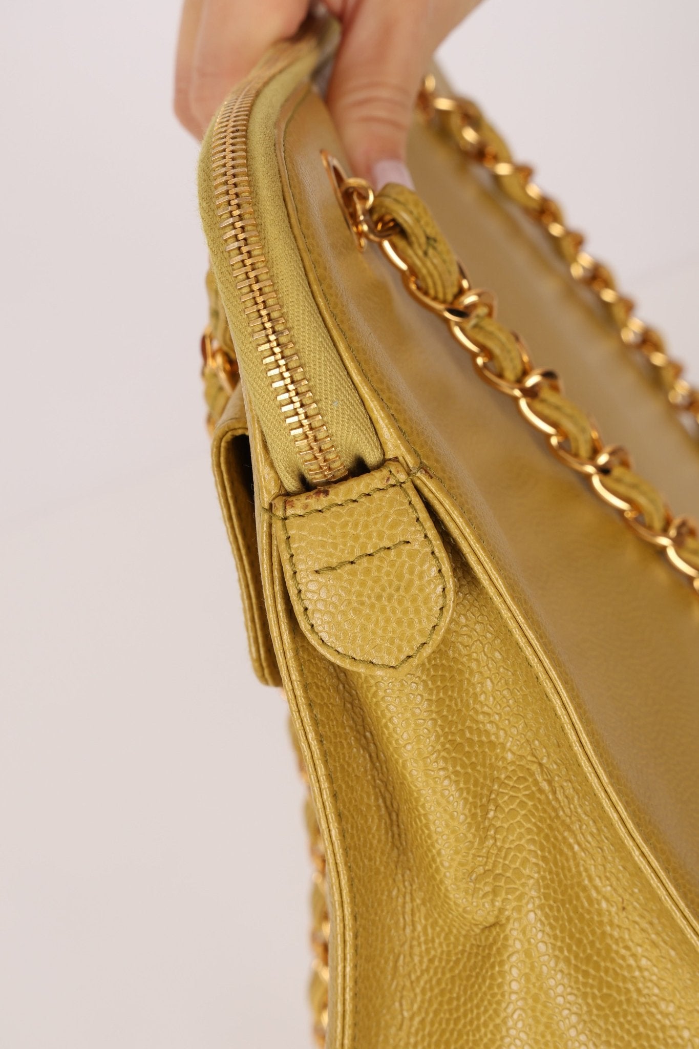 Rare Chanel 1997 Chartreuse Caviar Turnlock Zip Tote 24K GP - FashioNica