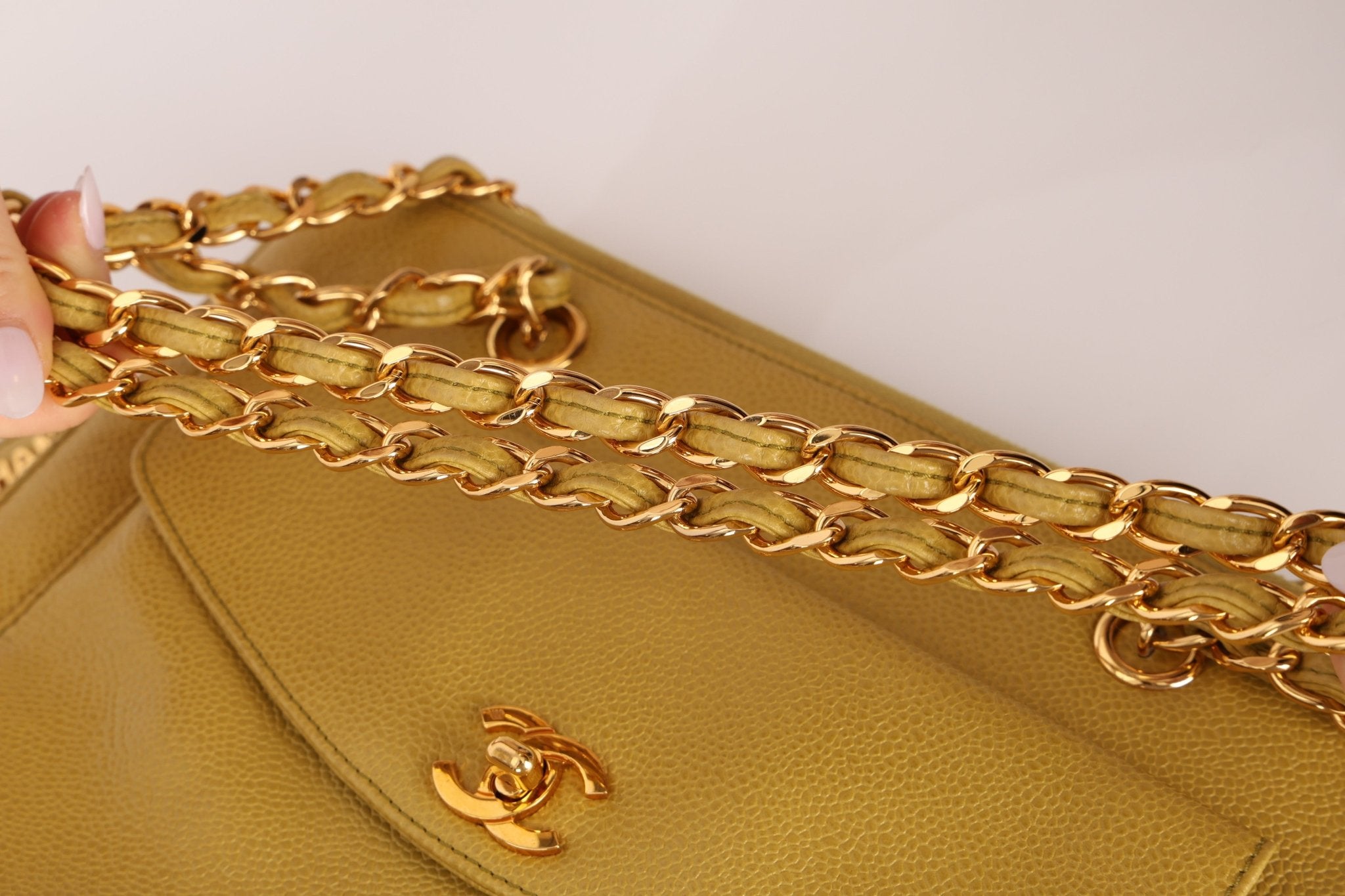 Rare Chanel 1997 Chartreuse Caviar Turnlock Zip Tote 24K GP - FashioNica