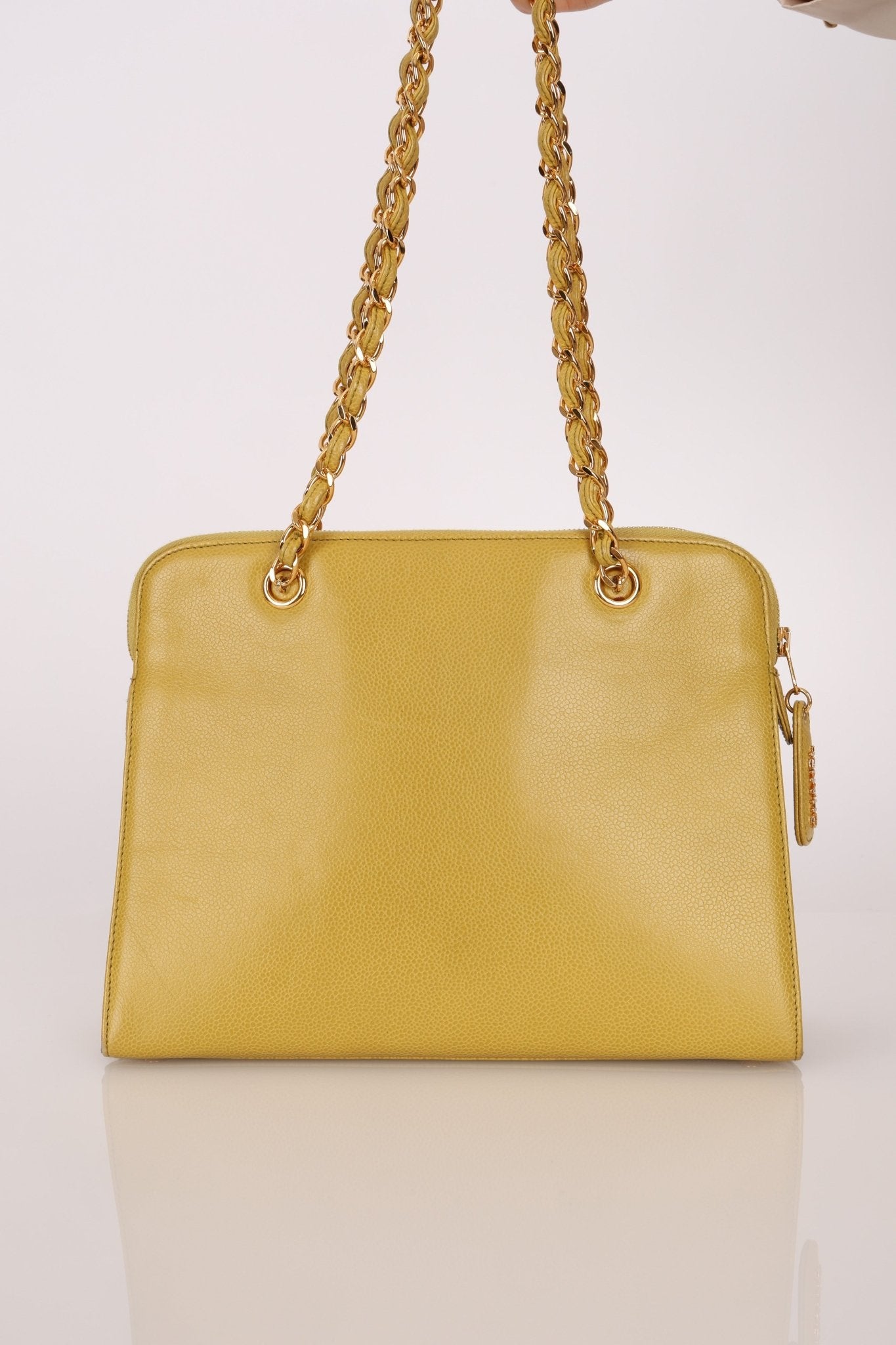 Rare Chanel 1997 Chartreuse Caviar Turnlock Zip Tote 24K GP - FashioNica