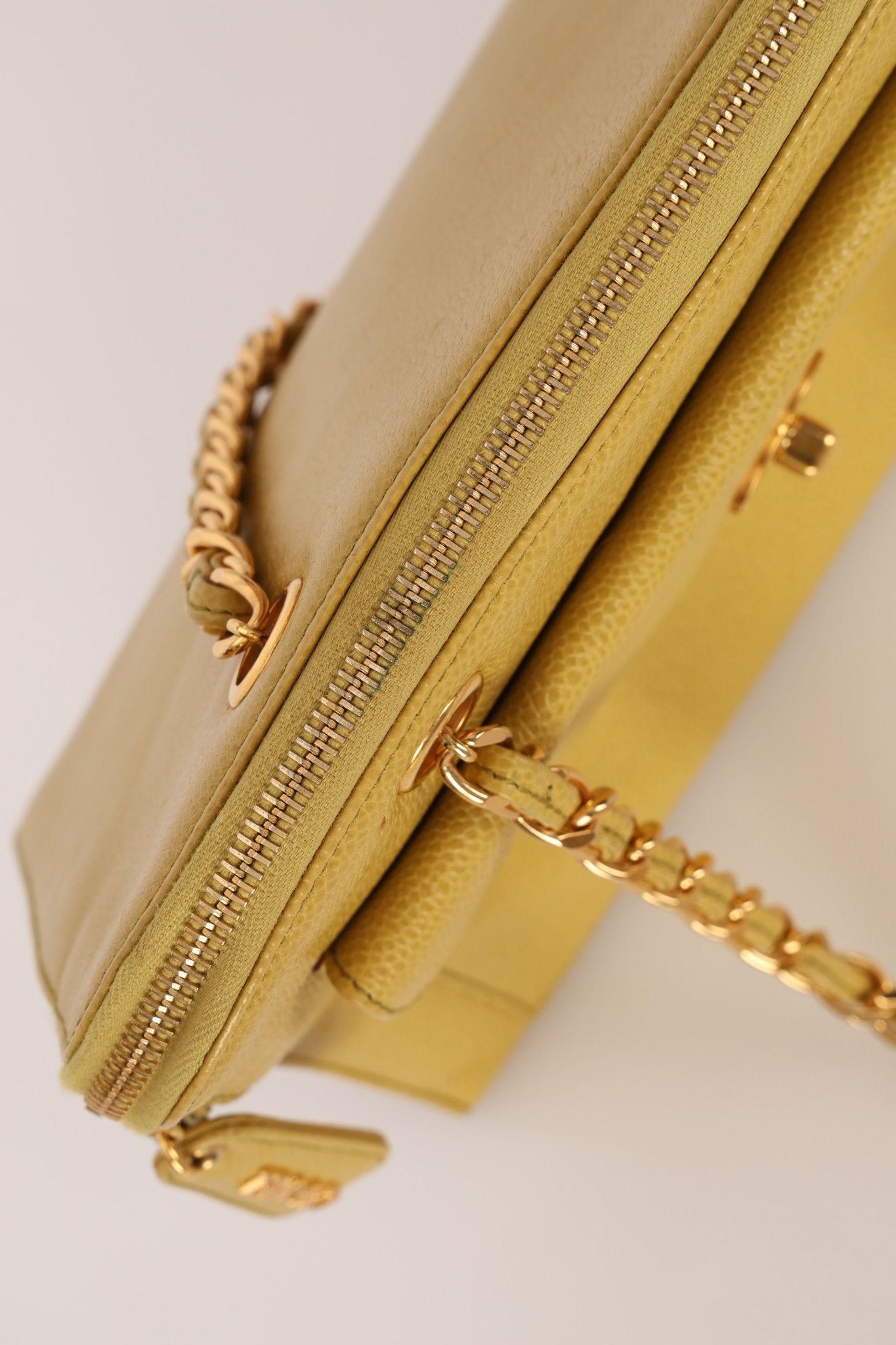 Rare Chanel 1997 Chartreuse Caviar Turnlock Zip Tote 24K GP - FashioNica