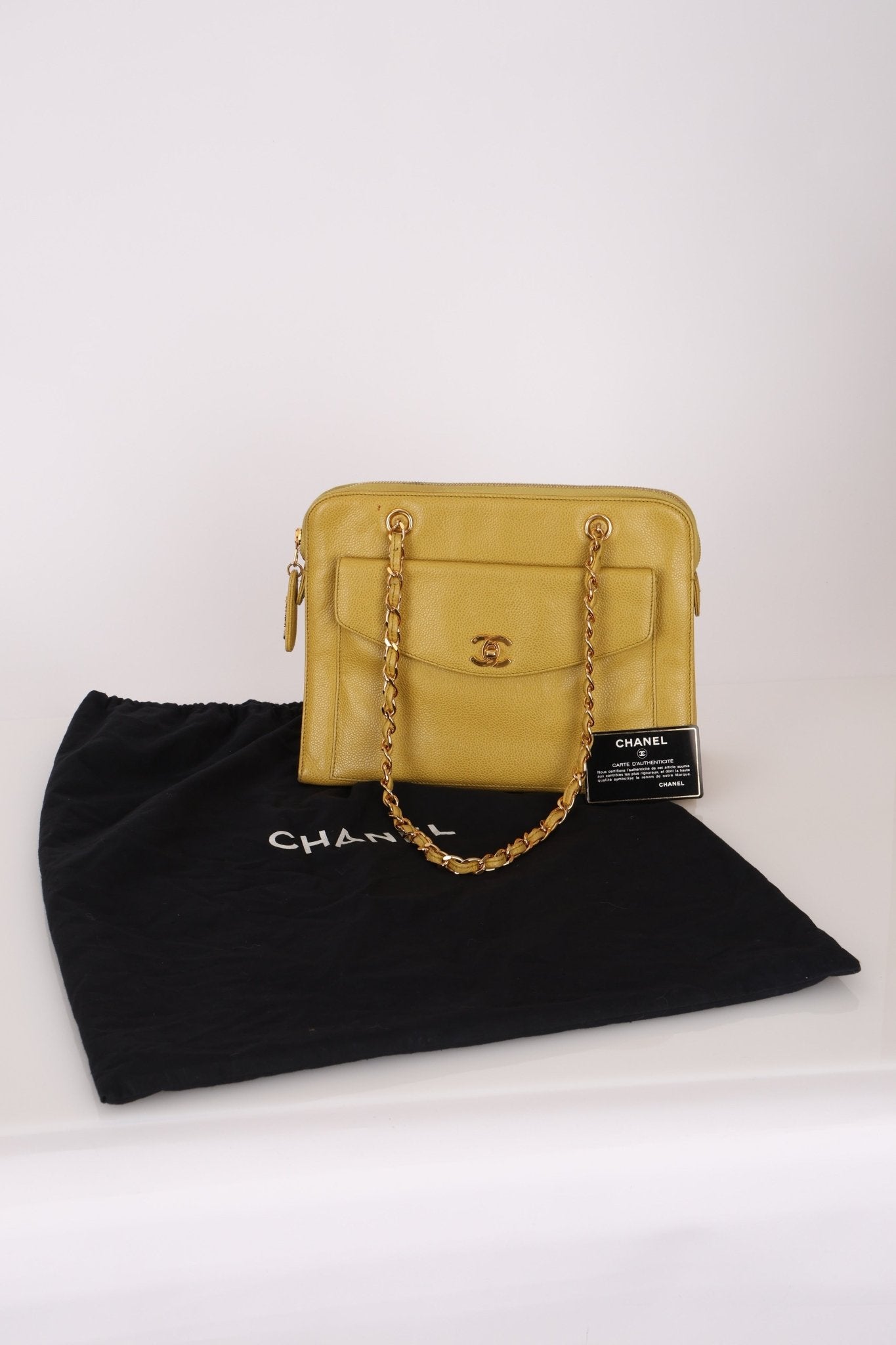 Rare Chanel 1997 Chartreuse Caviar Turnlock Zip Tote 24K GP - FashioNica
