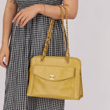 Rare Chanel 1997 Chartreuse Caviar Turnlock Zip Tote 24K GP - FashioNica