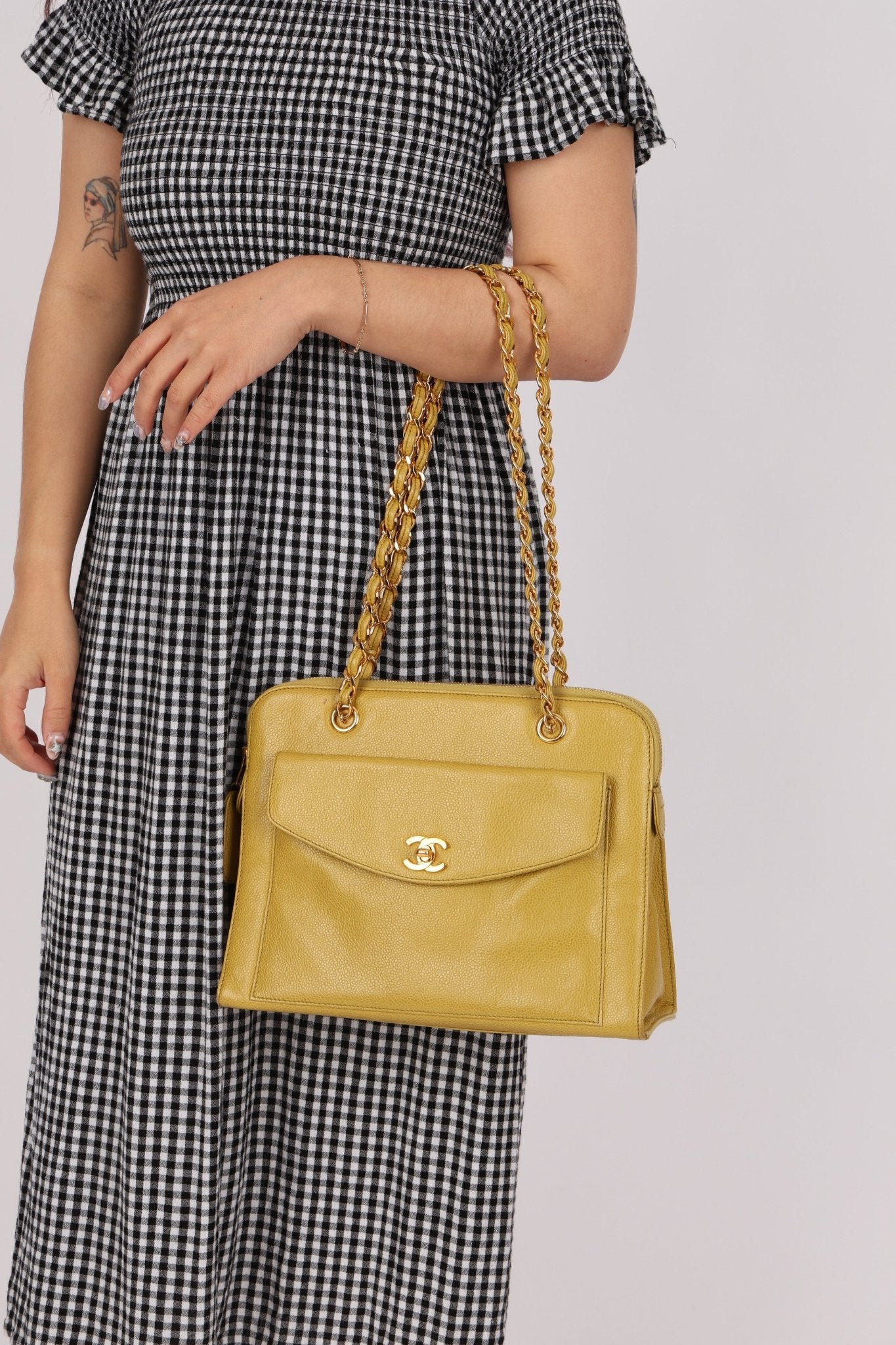 Rare Chanel 1997 Chartreuse Caviar Turnlock Zip Tote 24K GP - FashioNica