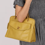 Rare Chanel 1997 Chartreuse Caviar Turnlock Zip Tote 24K GP - FashioNica