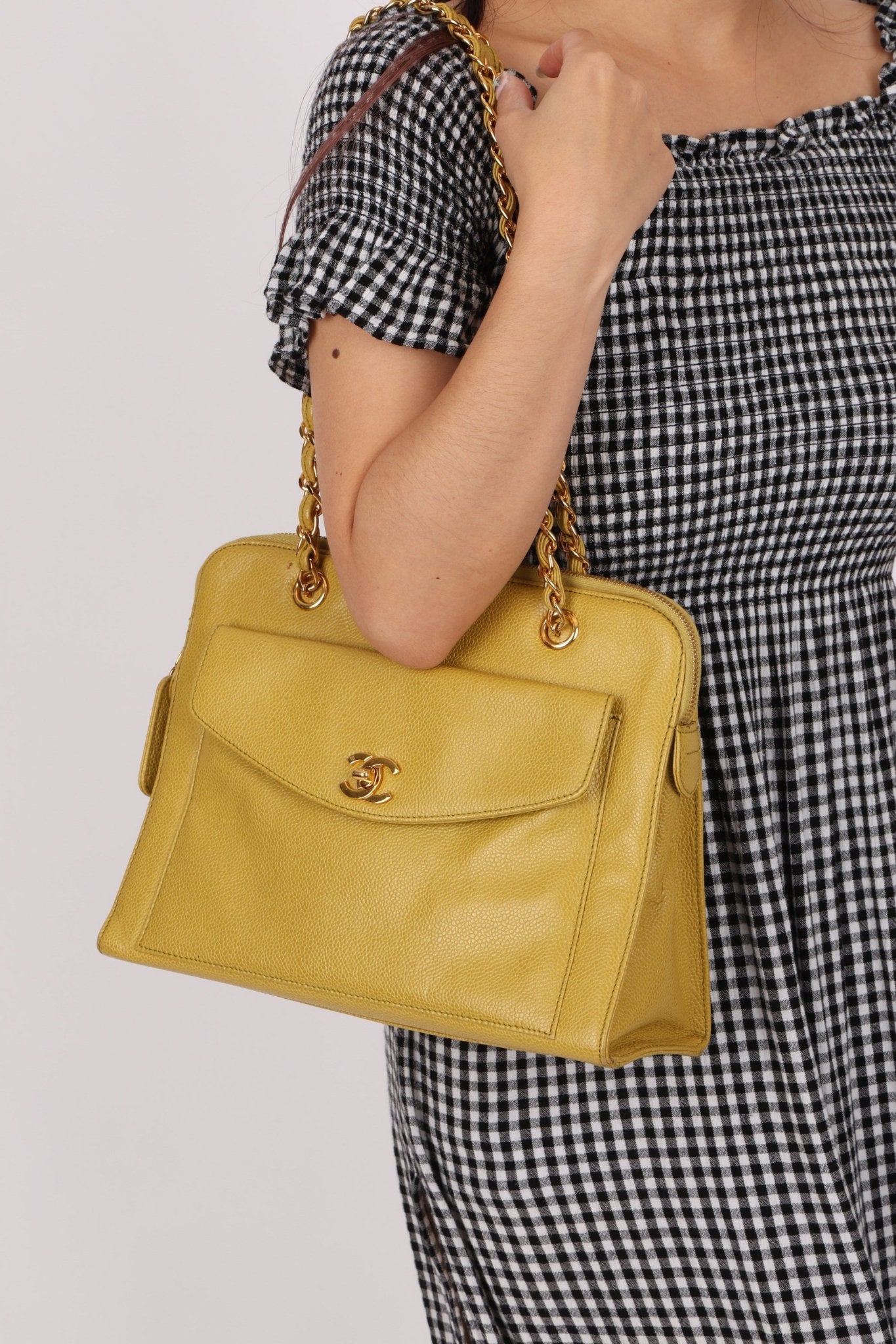 Rare Chanel 1997 Chartreuse Caviar Turnlock Zip Tote 24K GP - FashioNica