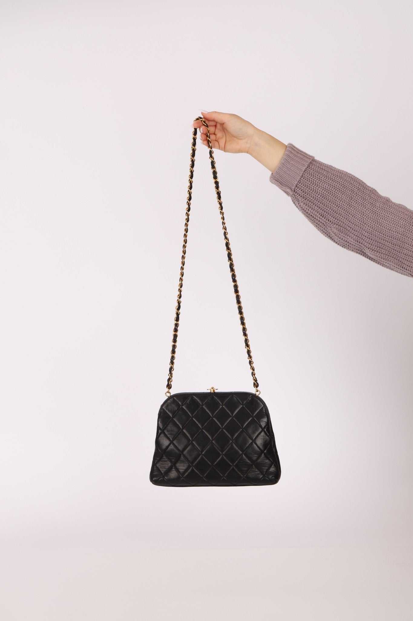 Rare Chanel 1997 Lambskin Turnlock Clutch on Chain 24k GP - FashioNica