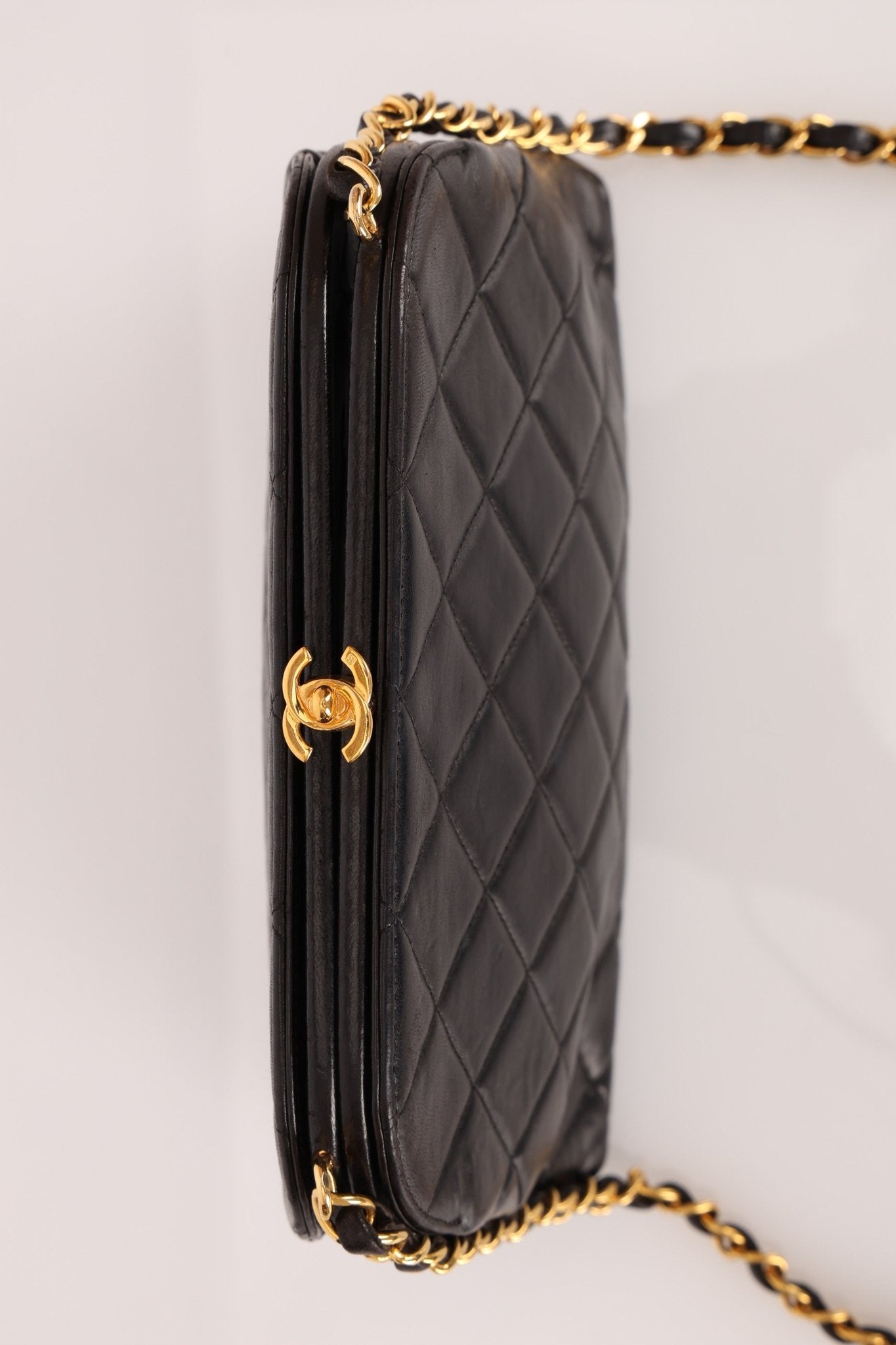 Rare Chanel 1997 Lambskin Turnlock Clutch on Chain 24k GP - FashioNica