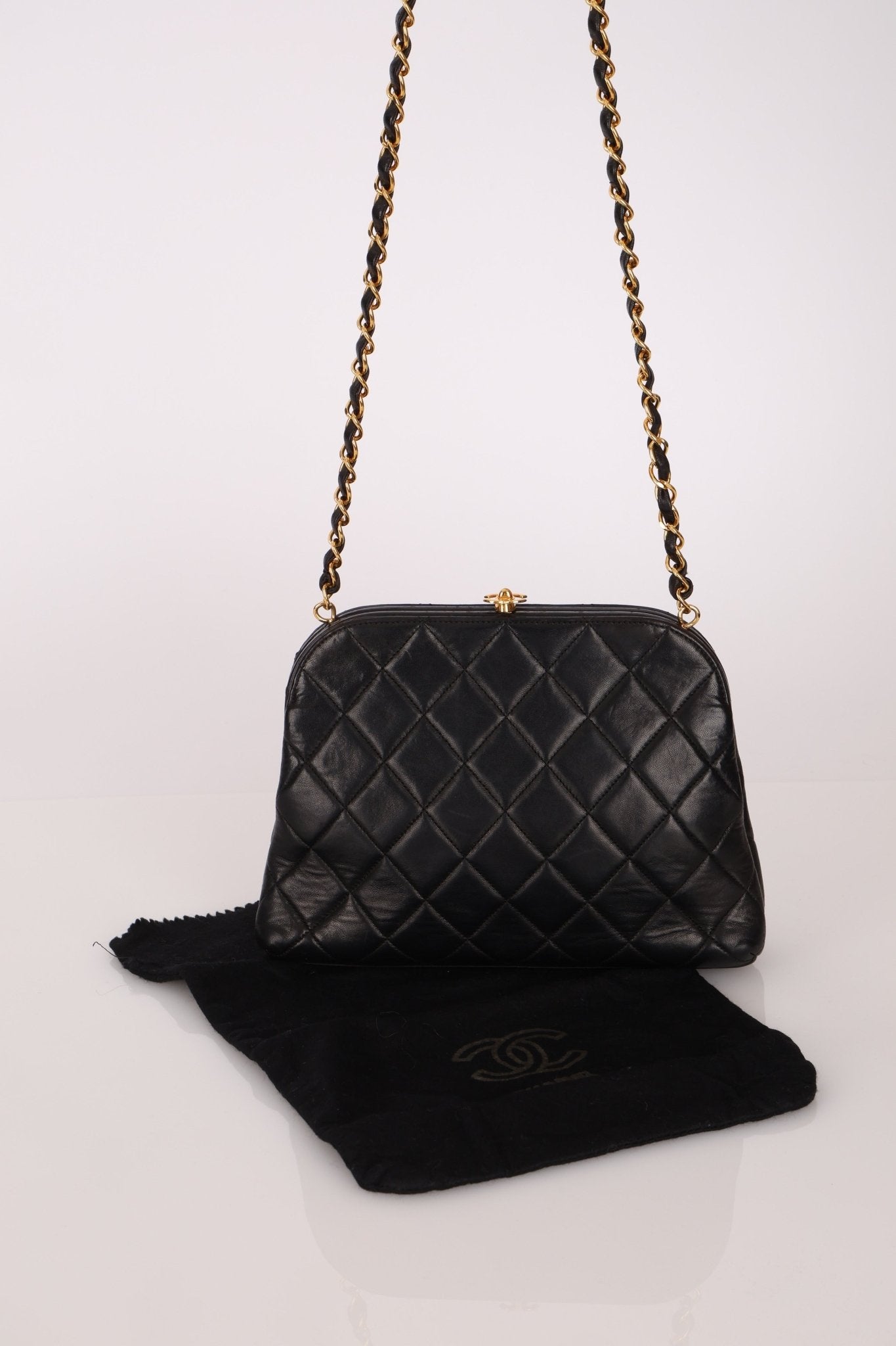 Rare Chanel 1997 Lambskin Turnlock Clutch on Chain 24k GP - FashioNica