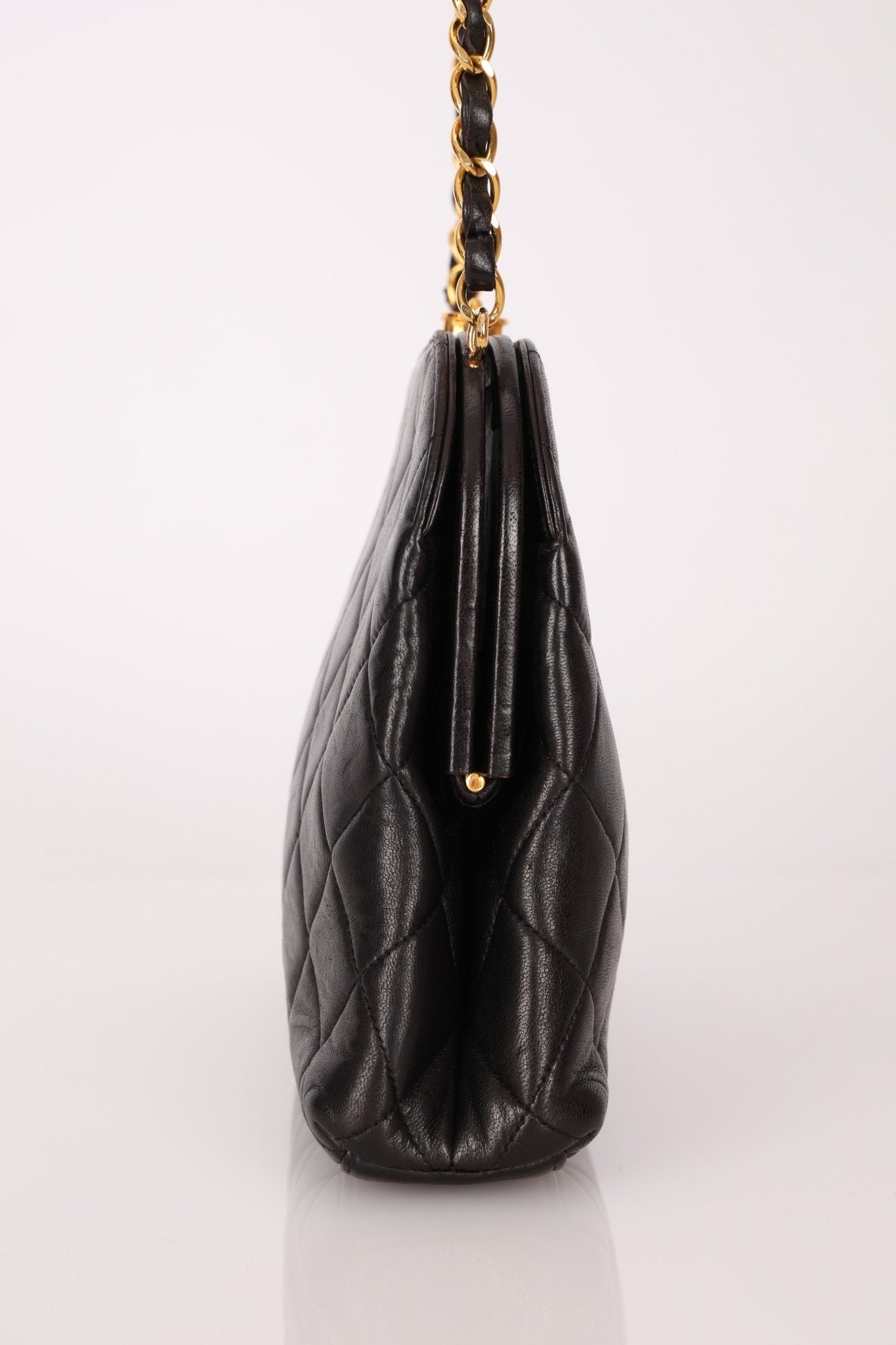 Rare Chanel 1997 Lambskin Turnlock Clutch on Chain 24k GP - FashioNica