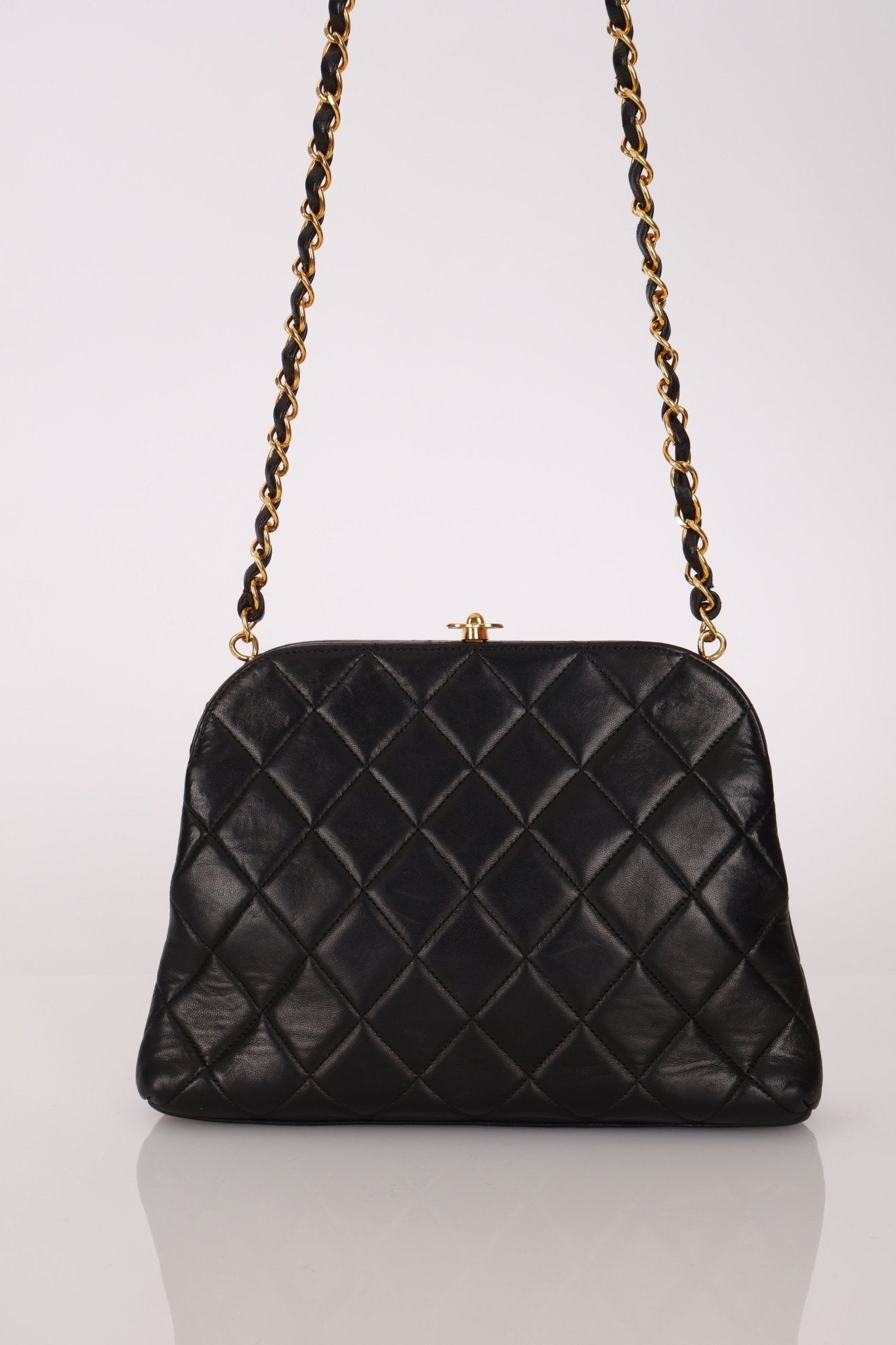 Rare Chanel 1997 Lambskin Turnlock Clutch on Chain 24k GP - FashioNica