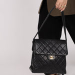 Rare Chanel 1997 Lambskin Turnlock Double - Sided Kelly Shoulder Bag 24k GP - FashioNica