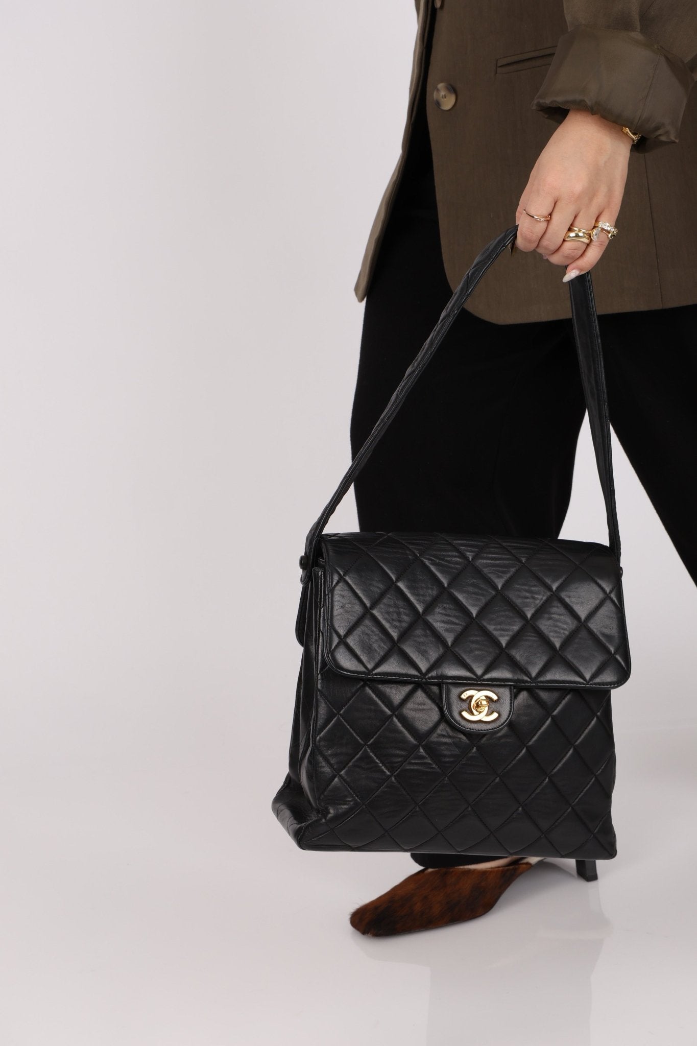 Rare Chanel 1997 Lambskin Turnlock Double - Sided Kelly Shoulder Bag 24k GP - FashioNica