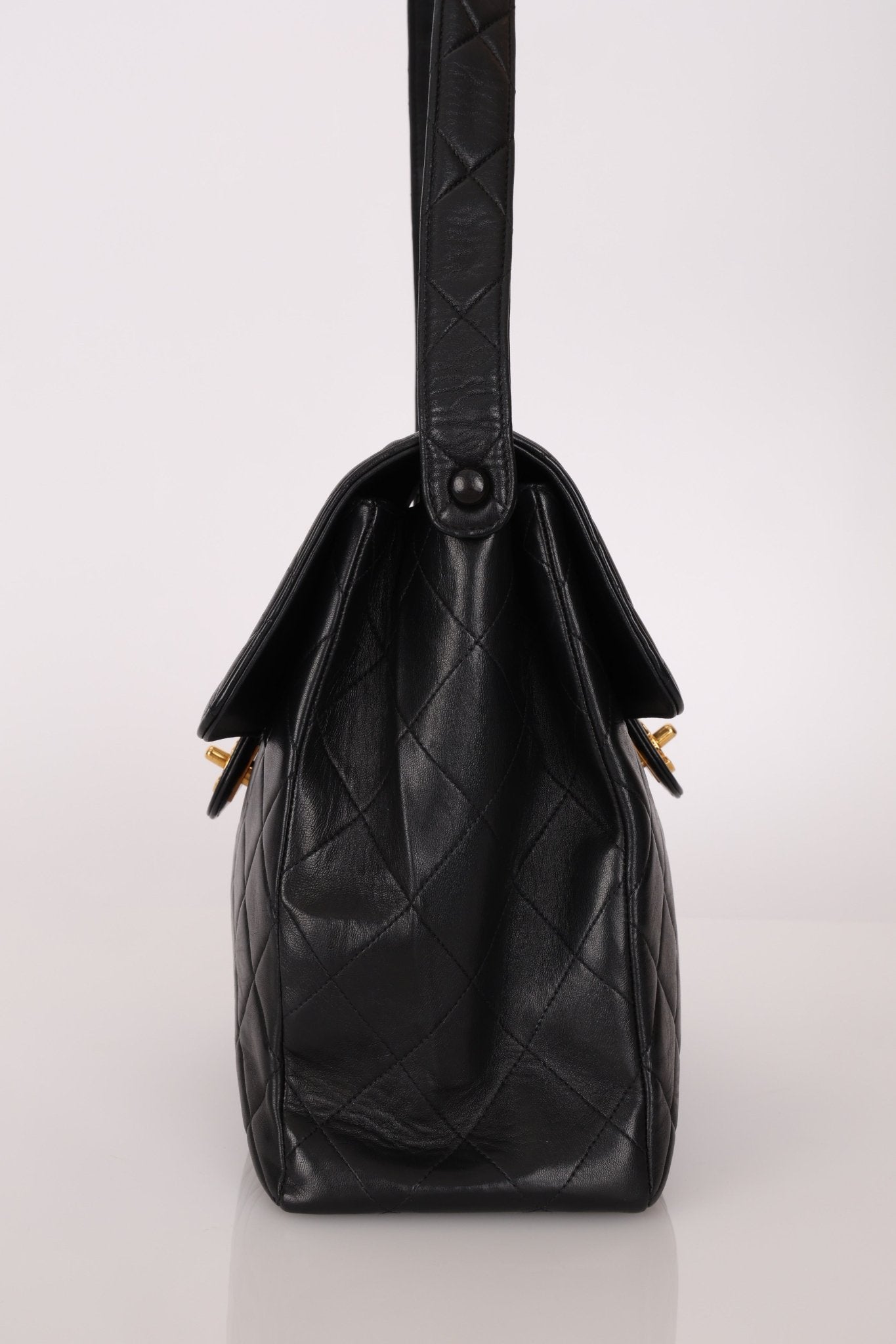 Rare Chanel 1997 Lambskin Turnlock Double - Sided Kelly Shoulder Bag 24k GP - FashioNica