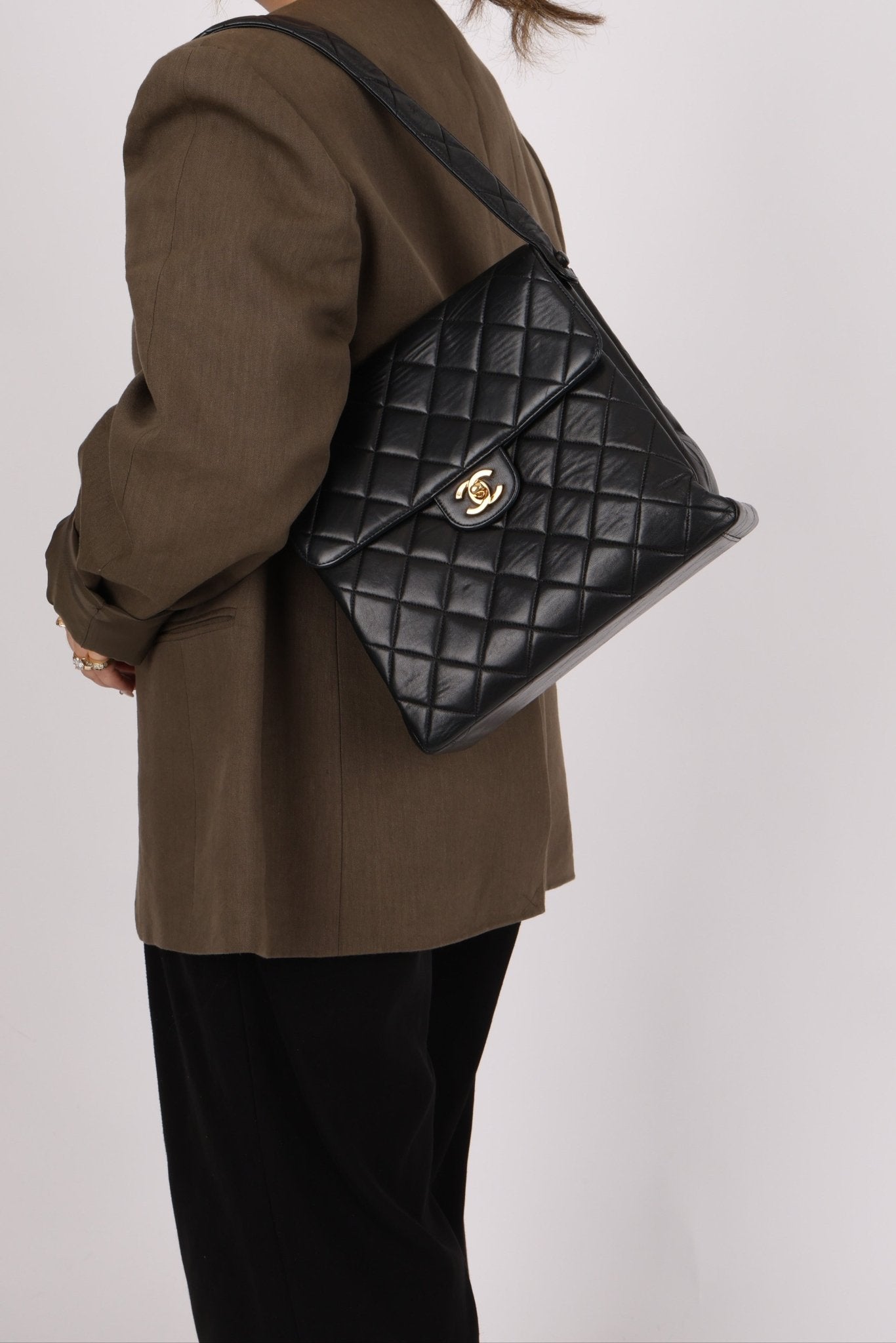 Rare Chanel 1997 Lambskin Turnlock Double - Sided Kelly Shoulder Bag 24k GP - FashioNica