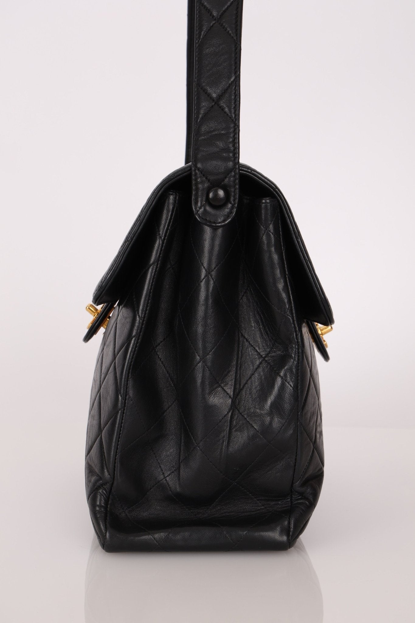 Rare Chanel 1997 Lambskin Turnlock Double - Sided Kelly Shoulder Bag 24k GP - FashioNica