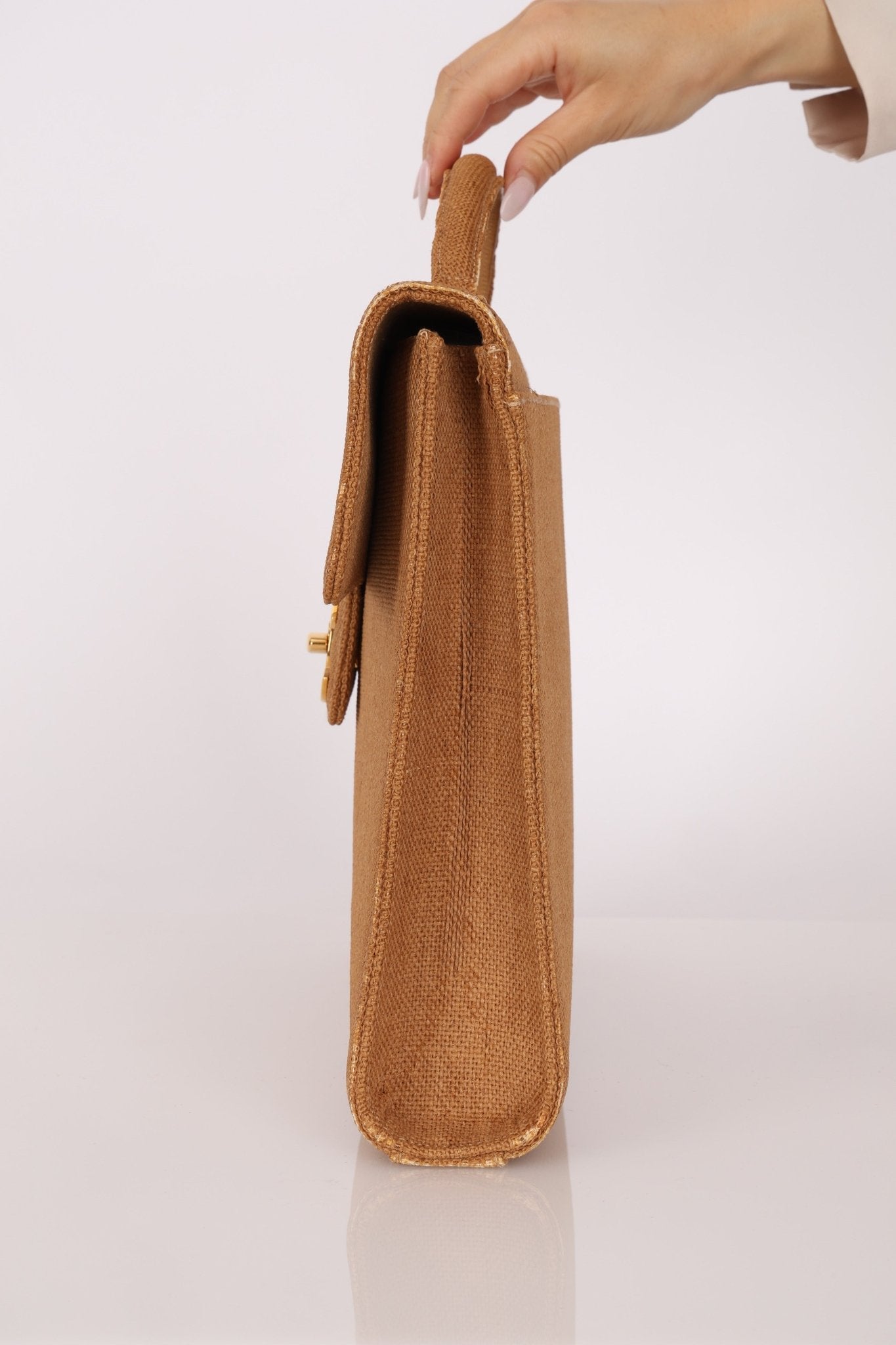 Rare Chanel 1997 Raffia XL Logo Briefcase 24K GP - FashioNica