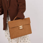 Rare Chanel 1997 Raffia XL Logo Briefcase 24K GP - FashioNica