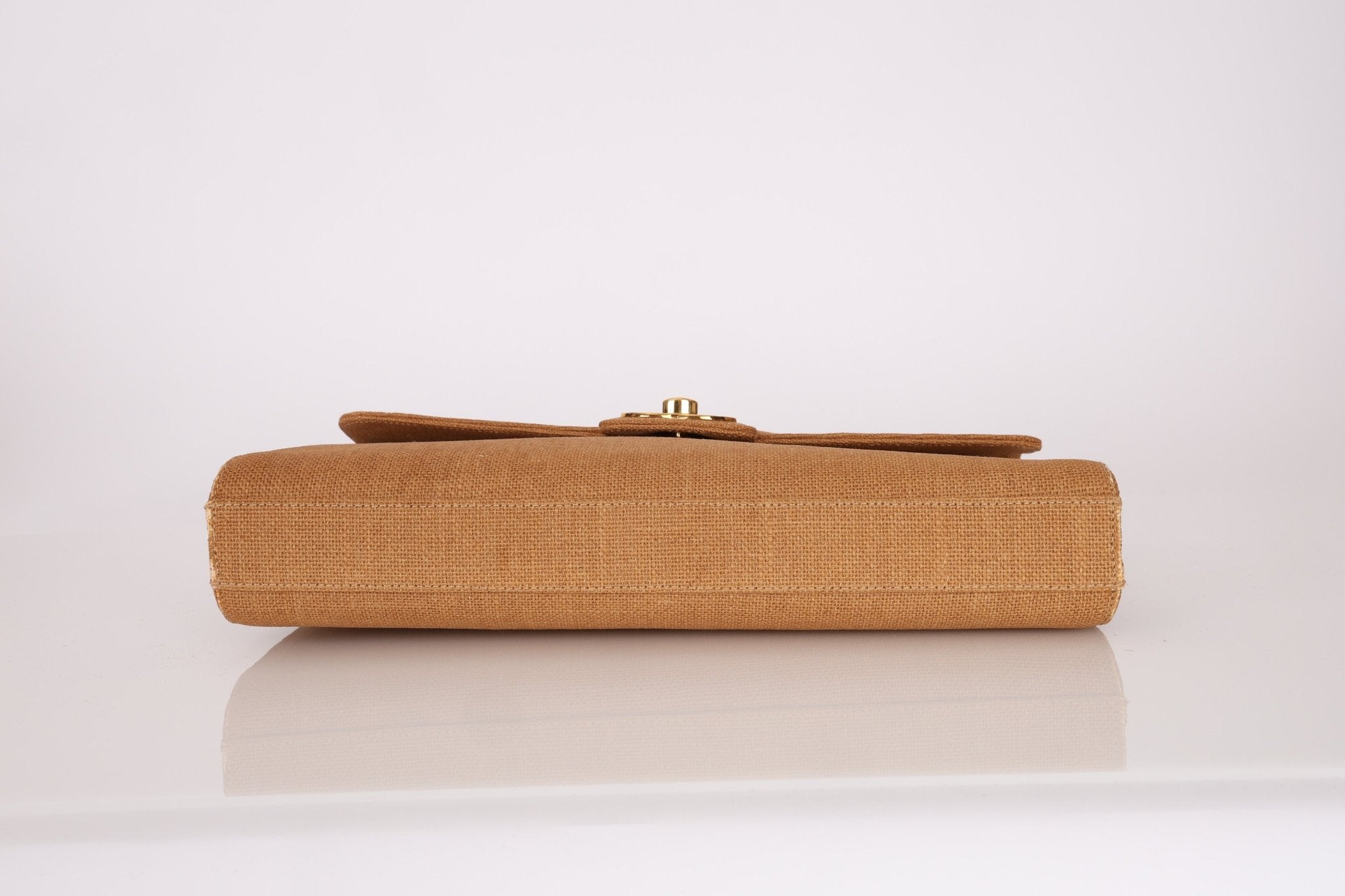 Rare Chanel 1997 Raffia XL Logo Briefcase 24K GP - FashioNica