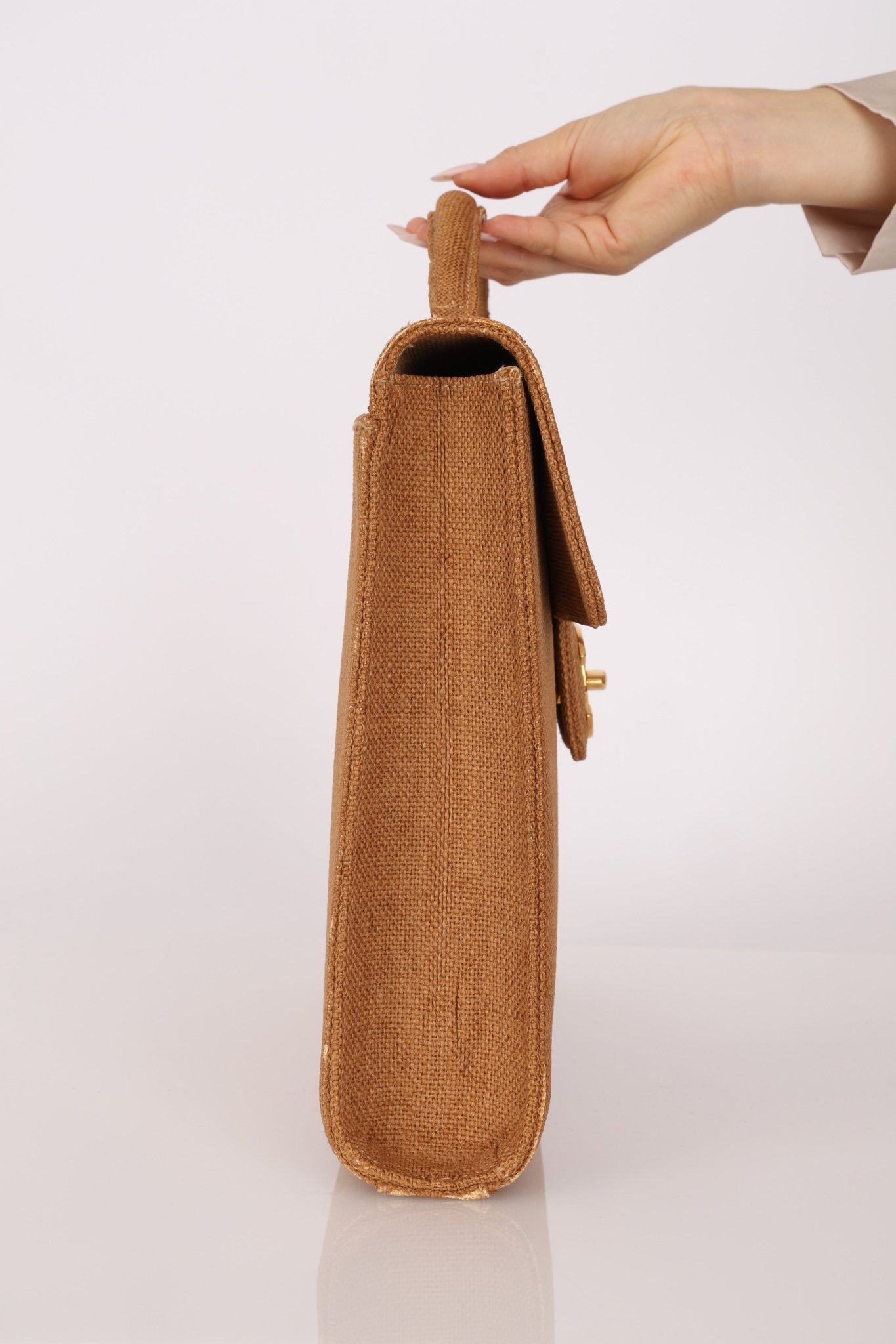 Rare Chanel 1997 Raffia XL Logo Briefcase 24K GP - FashioNica