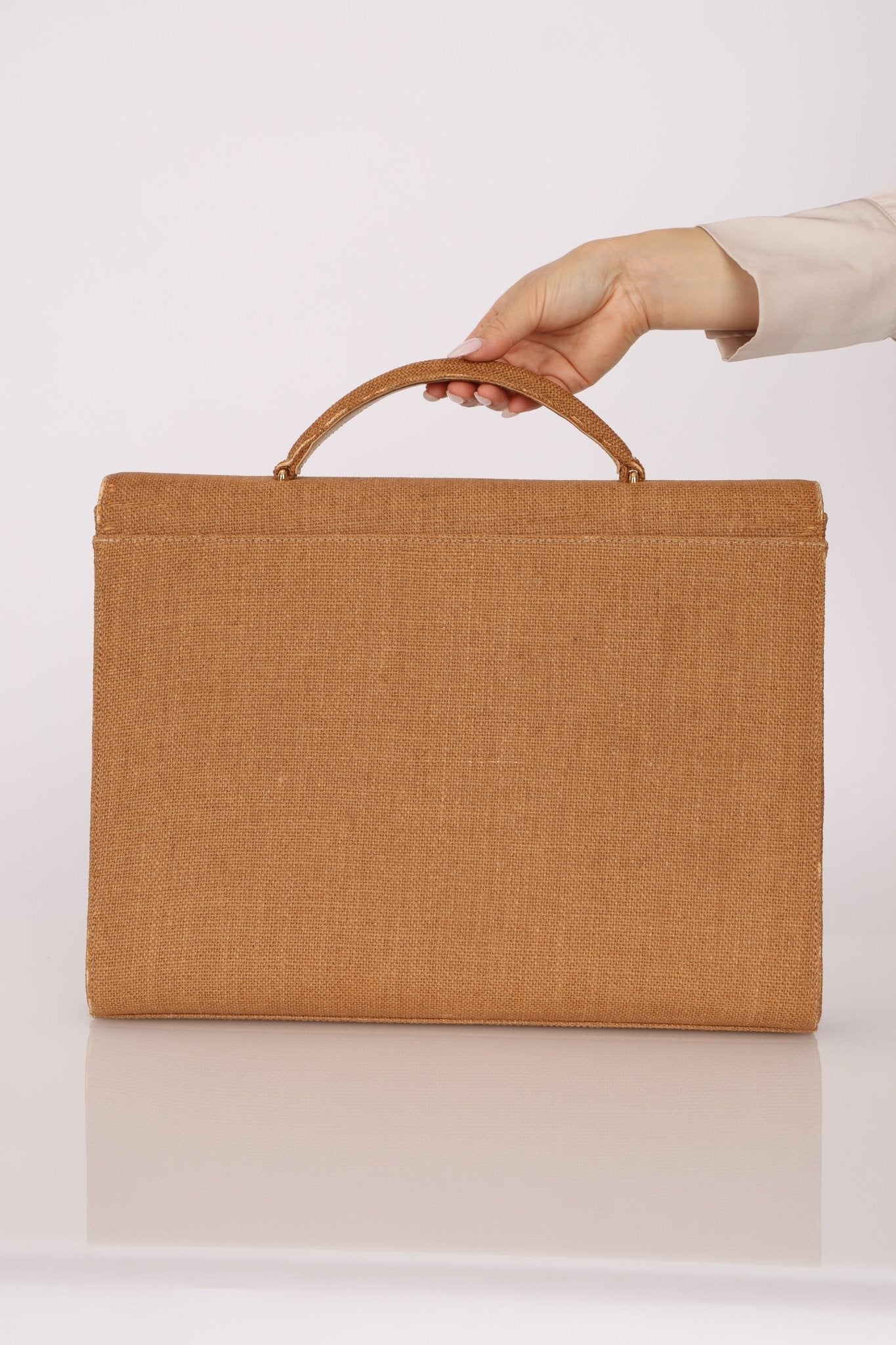 Rare Chanel 1997 Raffia XL Logo Briefcase 24K GP - FashioNica