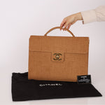 Rare Chanel 1997 Raffia XL Logo Briefcase 24K GP - FashioNica