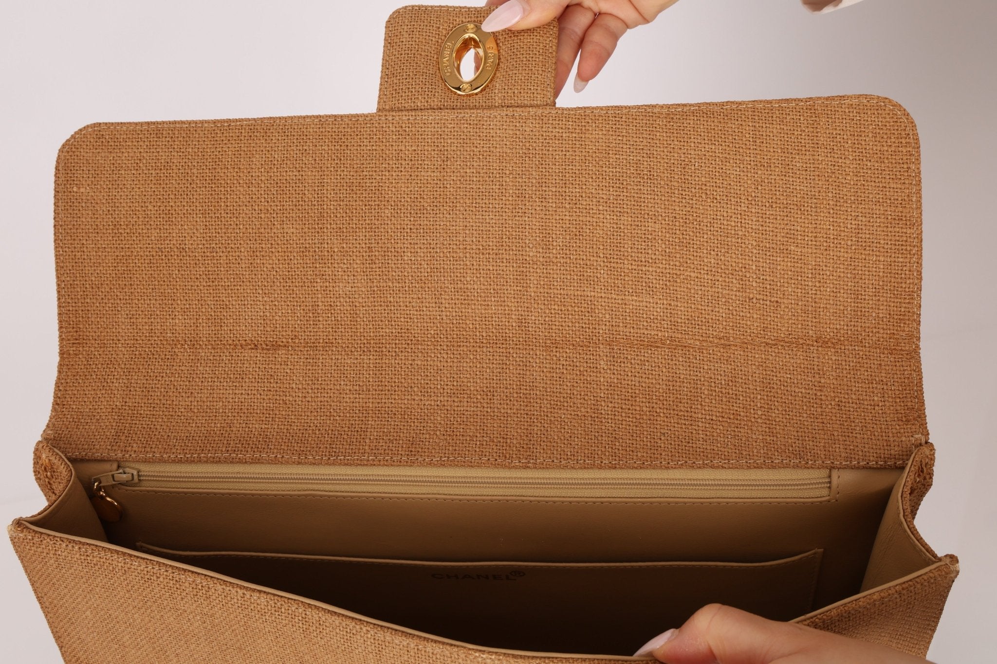 Rare Chanel 1997 Raffia XL Logo Briefcase 24K GP - FashioNica