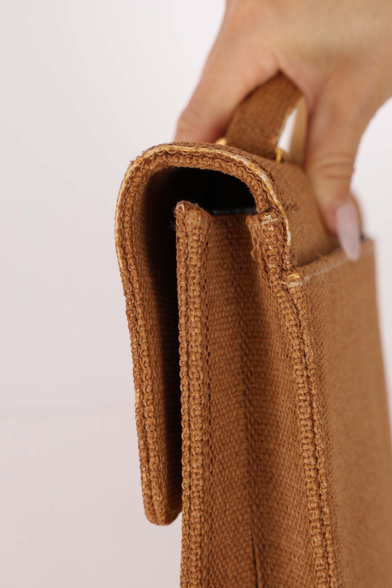 Rare Chanel 1997 Raffia XL Logo Briefcase 24K GP - FashioNica