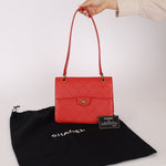 Rare Chanel 1997 Red Caviar Shoulder Kelly Bag 24K GP - FashioNica