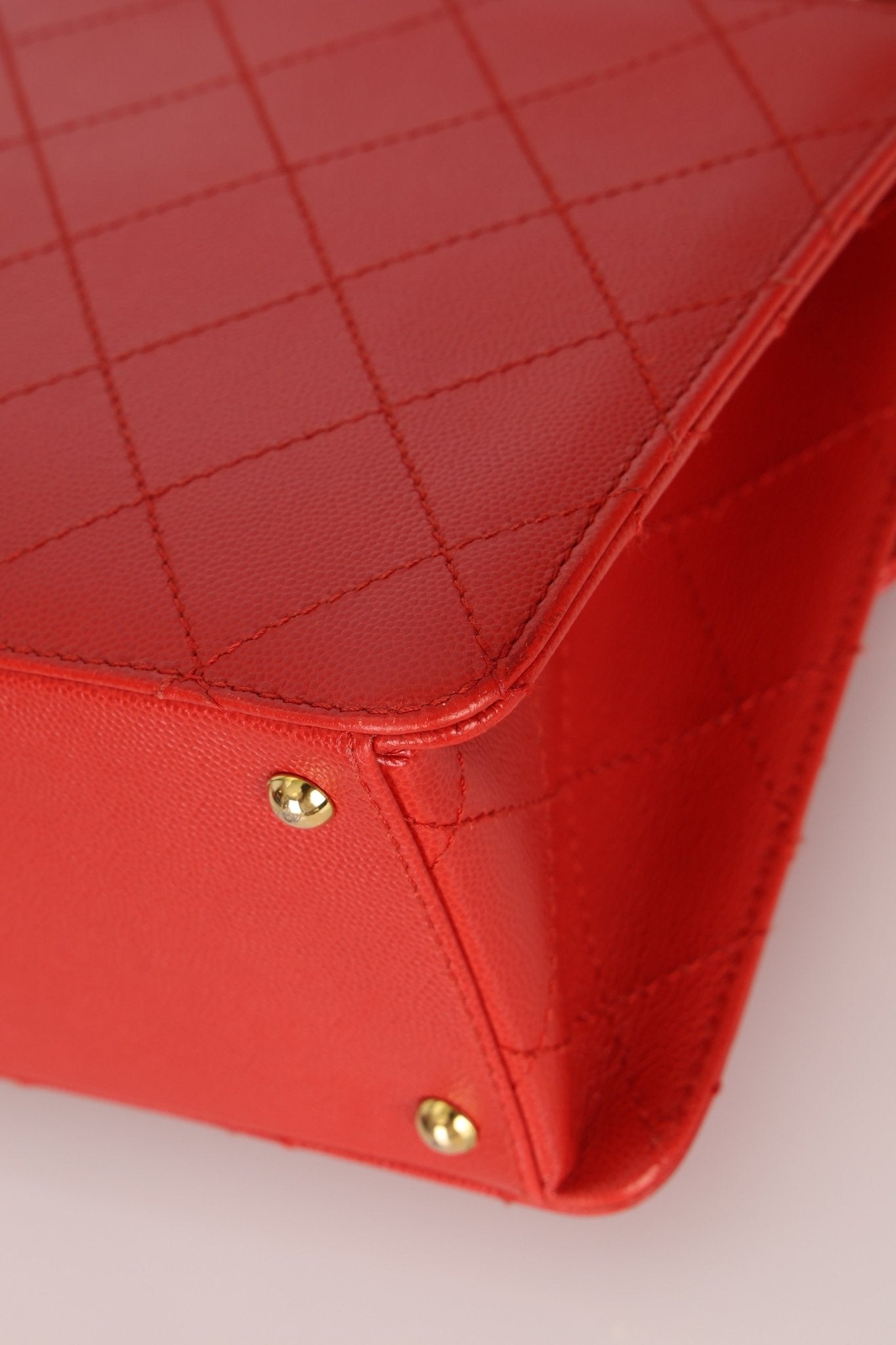 Rare Chanel 1997 Red Caviar Shoulder Kelly Bag 24K GP - FashioNica