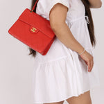 Rare Chanel 1997 Red Caviar Shoulder Kelly Bag 24K GP - FashioNica