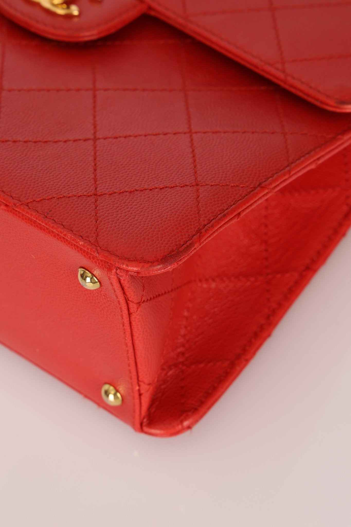 Rare Chanel 1997 Red Caviar Shoulder Kelly Bag 24K GP - FashioNica