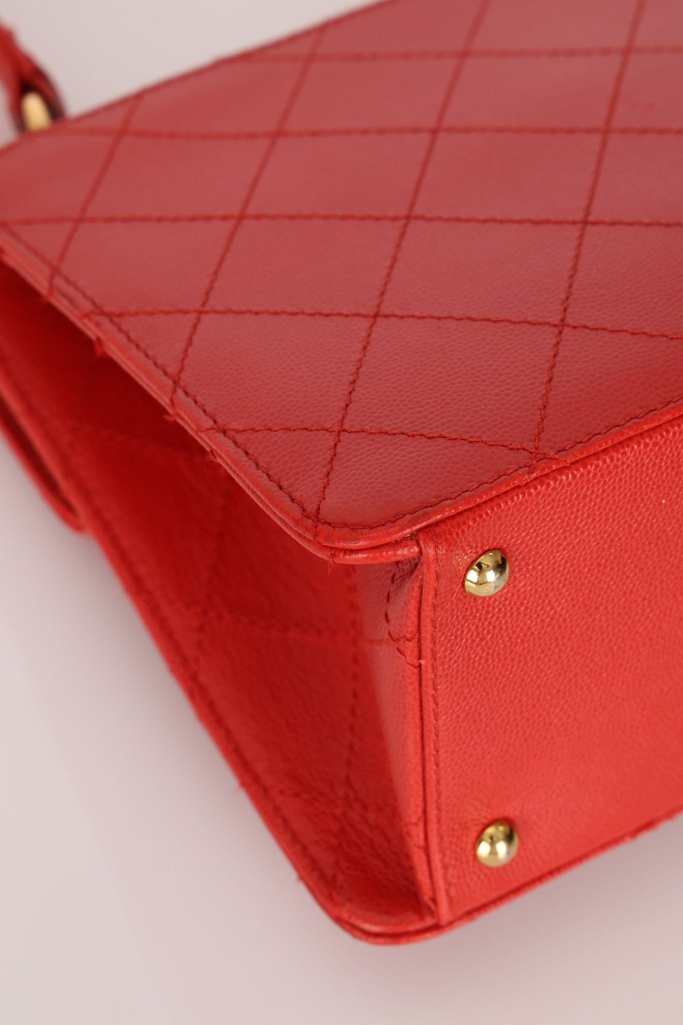 Rare Chanel 1997 Red Caviar Shoulder Kelly Bag 24K GP - FashioNica