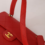Rare Chanel 1997 Red Caviar Shoulder Kelly Bag 24K GP - FashioNica
