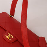 Rare Chanel 1997 Red Caviar Shoulder Kelly Bag 24K GP - FashioNica