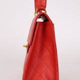 Rare Chanel 1997 Red Caviar Shoulder Kelly Bag 24K GP - FashioNica