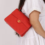 Rare Chanel 1997 Red Caviar Shoulder Kelly Bag 24K GP - FashioNica