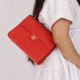 Rare Chanel 1997 Red Caviar Shoulder Kelly Bag 24K GP - FashioNica