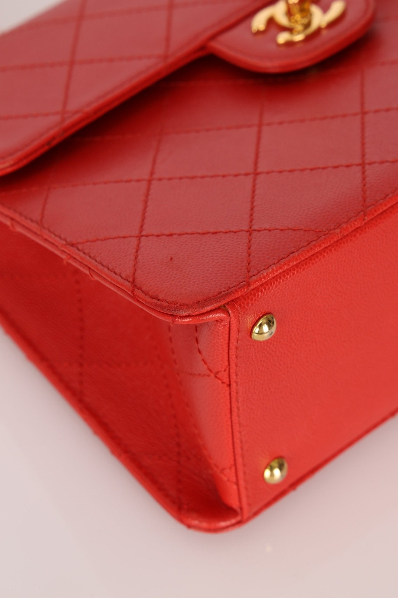 Rare Chanel 1997 Red Caviar Shoulder Kelly Bag 24K GP - FashioNica