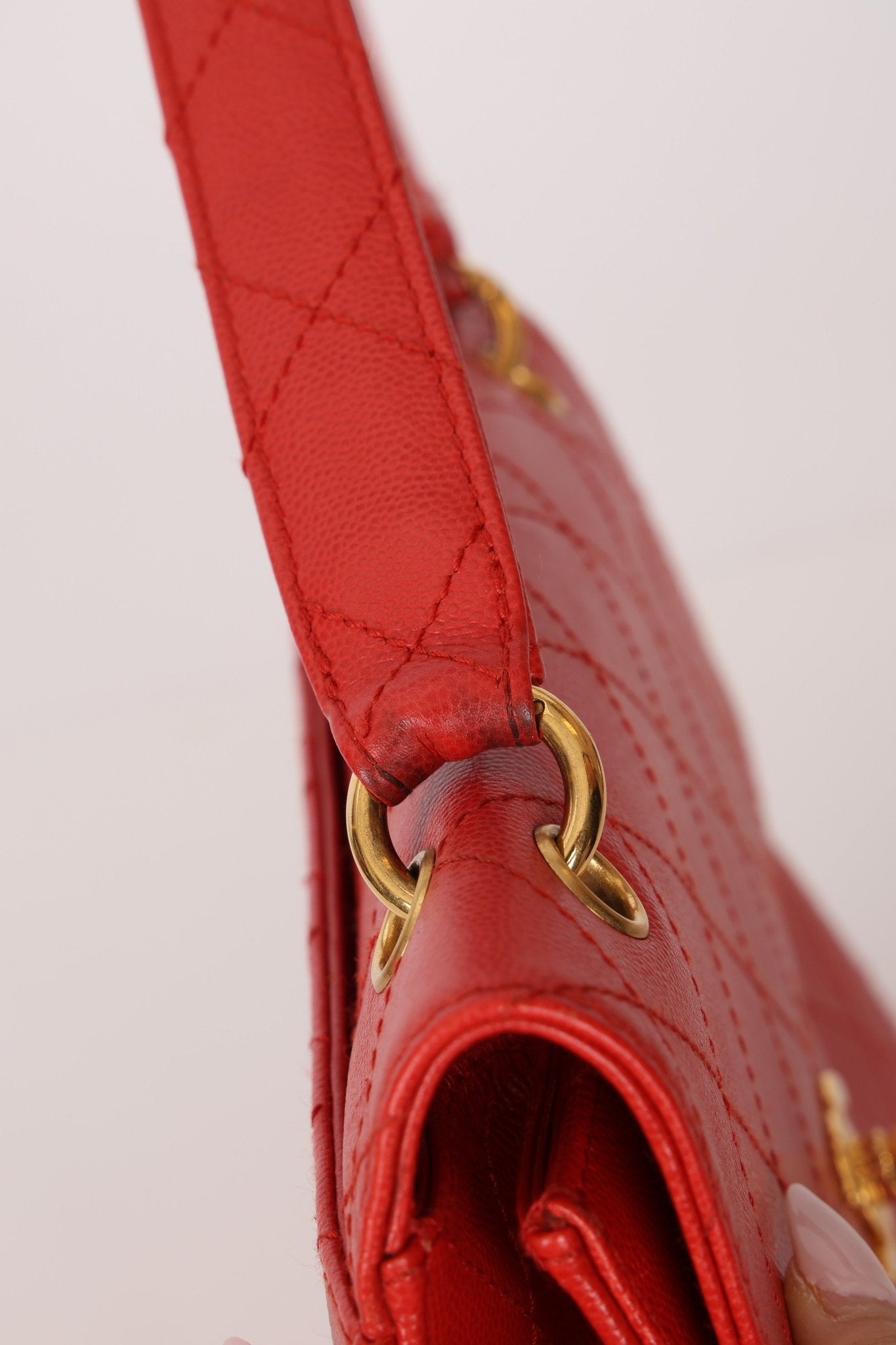 Rare Chanel 1997 Red Caviar Shoulder Kelly Bag 24K GP - FashioNica