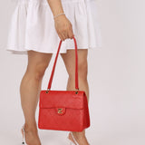 Rare Chanel 1997 Red Caviar Shoulder Kelly Bag 24K GP - FashioNica