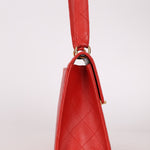 Rare Chanel 1997 Red Caviar Shoulder Kelly Bag 24K GP - FashioNica