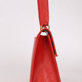 Rare Chanel 1997 Red Caviar Shoulder Kelly Bag 24K GP - FashioNica